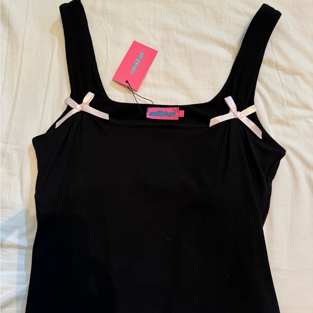 Edikted Black Tank Top with Pink Accents - Picture 2 of 4